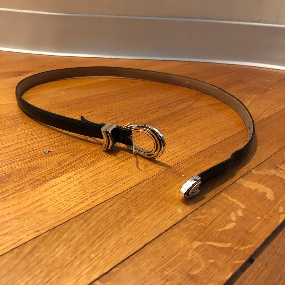 Brighton leather belt black with silver and gold buckle and tip XL 36